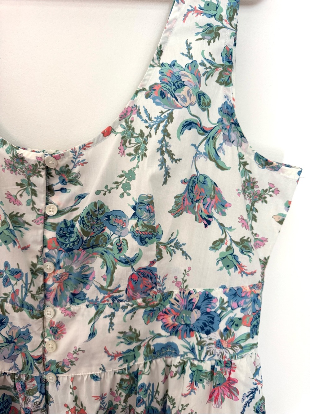 J Crew Floral Button-Front Cotton Sundress in White and Pastel Floral
